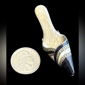 Brooch Navy and cream enamel rhinestone brooch -High Heel Shoe